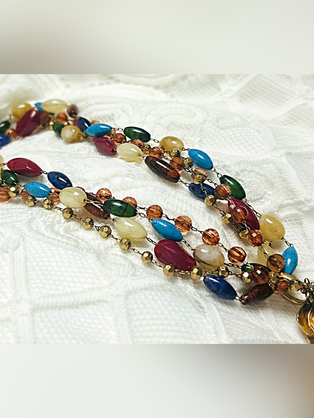 Multistrand Colorful Beaded Statement Necklace Floral Rose Pendant Boho - Picture 4 of 7